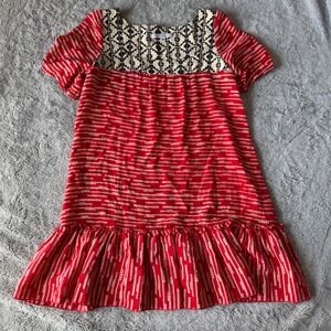 Corey Lynn Calter Silk Dress Boho Tribal Babydoll Shift Ruffle Hem Sz 6